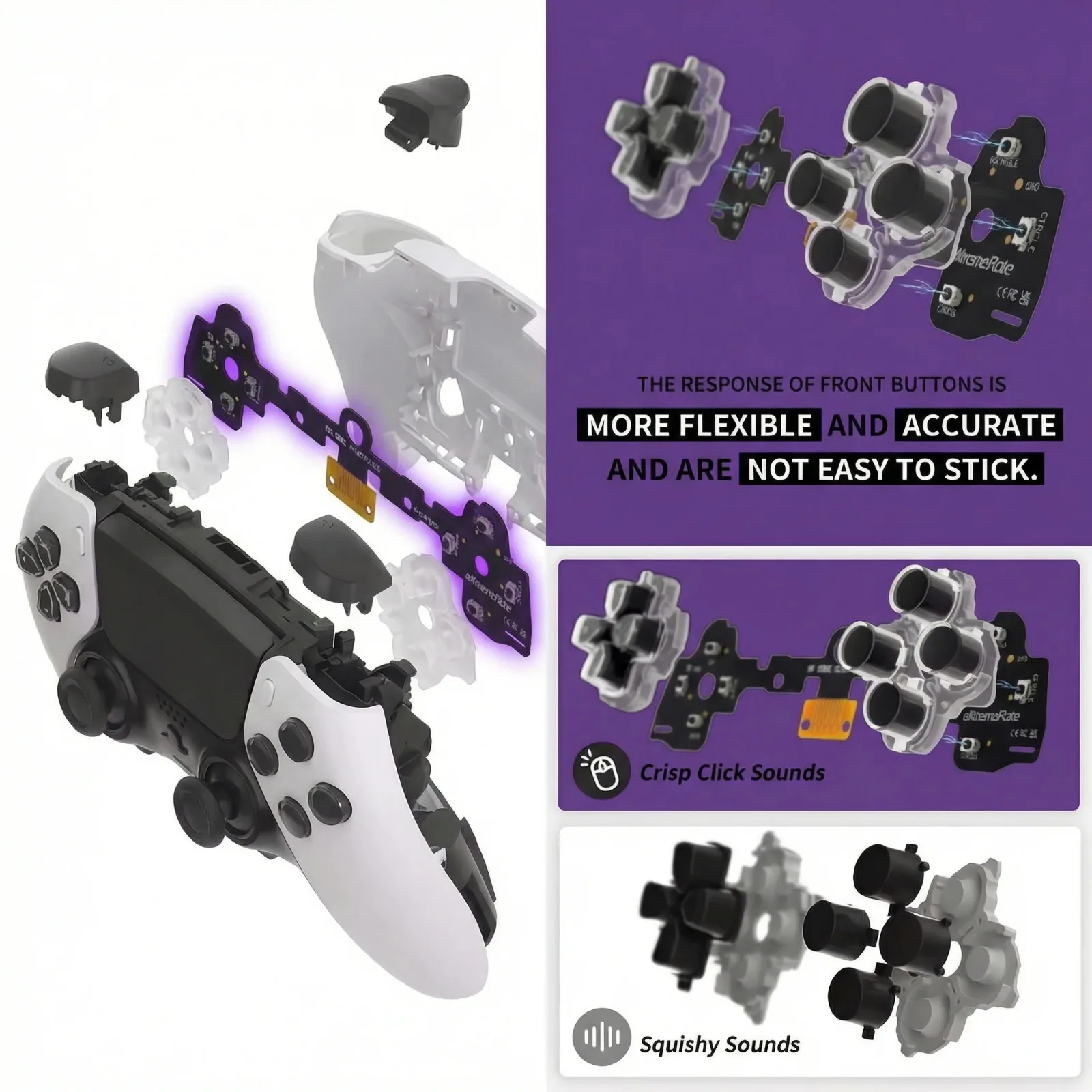 PS5 Edge Controller Rate Face Buttons Clicky Kit Custom Tactile Dpad Action Buttons