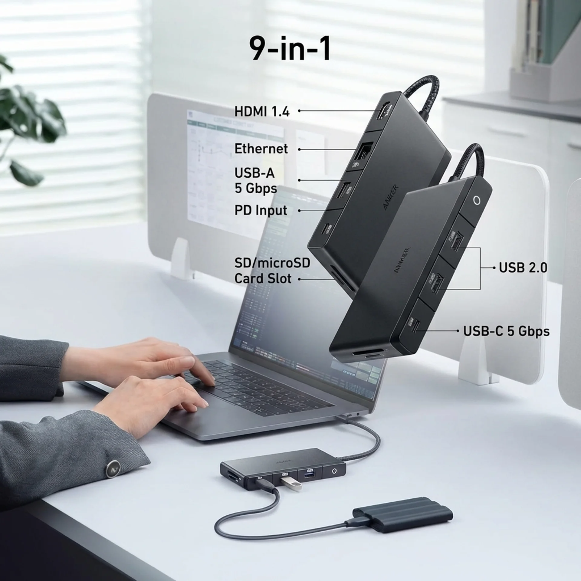 Anker 552 USB-C Hub 9-in-1 100W Power Delivery, 4K@30Hz HDMI